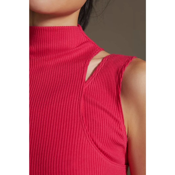 Anthropologie NWT Layered Cutout Tank Womens Sz Lg Pink Mock Neck Ribbed - Picture 5 of 9
